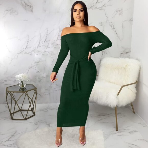 Women's Plus Size Off Shoulder Sweater Dress Long Sleeves Bodycon Casual - Picture 4 of 5